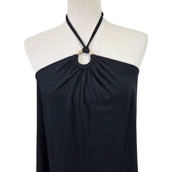 Old Navy Black Midi Shift Dress L Halter Built-in Shelf Bra Casual Summer Beach - Picture 4 of 14